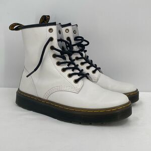 Dr. Martens Doc Zavala White Smooth Leather 8 Eye Combat Boots Womens Size 7
